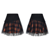 "PUNK" series mesh stitched plaid high-waisted skirt