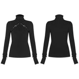 Punk cross-shoulder strap long sleeve T-shirt