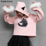 Cat print loose plus velvet sweater