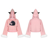 Cat print loose plus velvet sweater