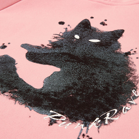 Cat print loose plus velvet sweater
