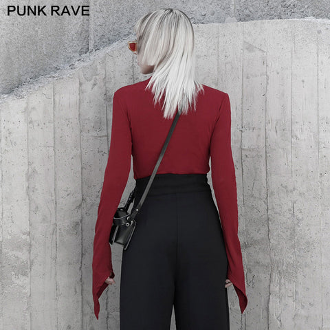 Collor padded shoulders Slim long sleeve t-shirt