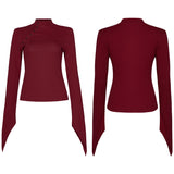 Collor padded shoulders Slim long sleeve t-shirt