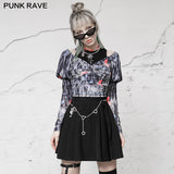 Square-cut collar stretch mesh printed Top