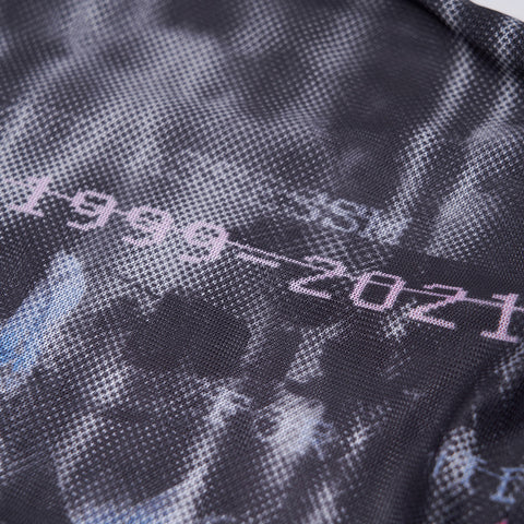 "Millennium E-Worm" high neck elastic mesh print top