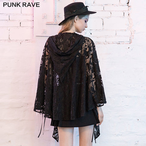 Deer pattern brooch decoration Hood cape style lace coat