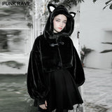 Cute ears drawstring cap short coat