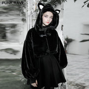 Cute ears drawstring cap short coat