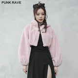 Cute ears drawstring cap short coat