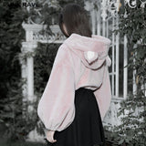 Cute ears drawstring cap short coat