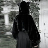 Cute ears drawstring cap short coat