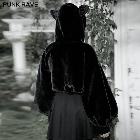 Cute ears drawstring cap short coat