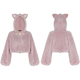 Cute ears drawstring cap short coat