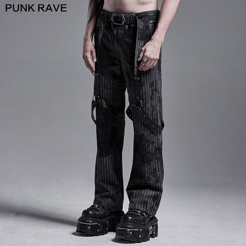 PUNK print striped Loose straight pants
