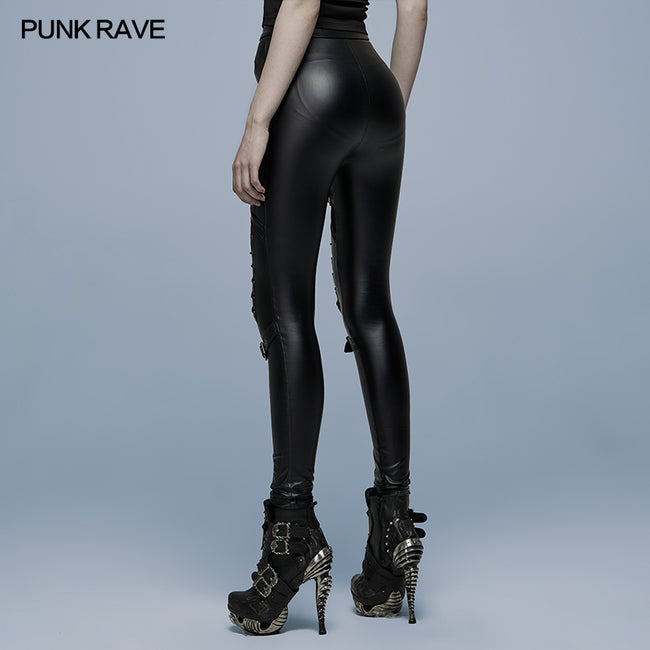 Goth skinny imitation leather pants