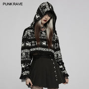 Cute skull hooded short sweater