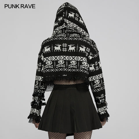 Cute skull hooded short sweater