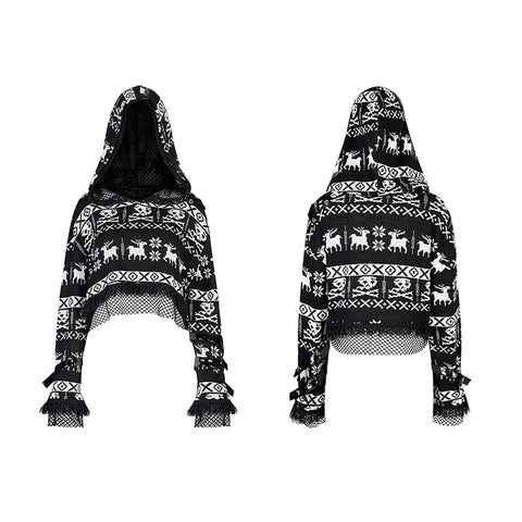 Cute skull hooded short sweater