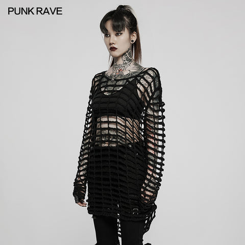 Gothic large mesh loose sweater