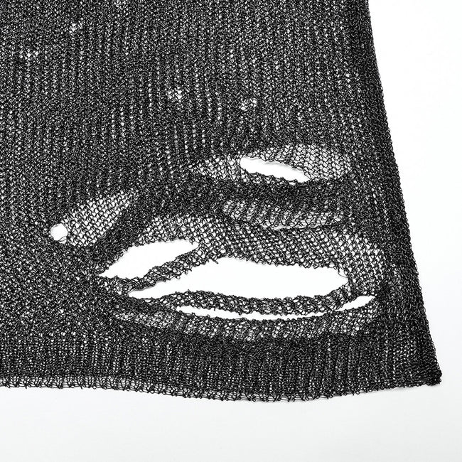 Punk imitation mental wire ripped sweater