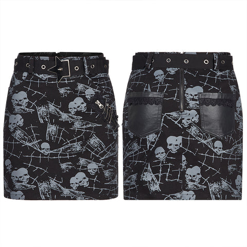 Goth skull printting skirt