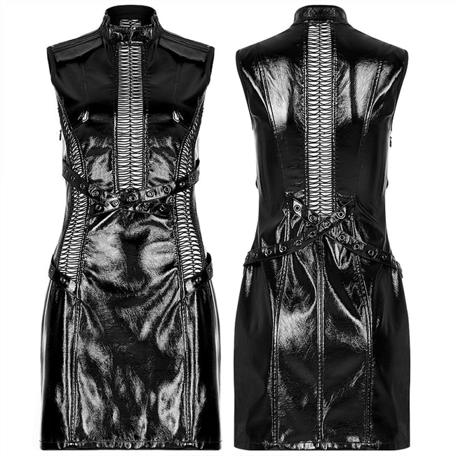 Gothic patent leather hollowed out dress