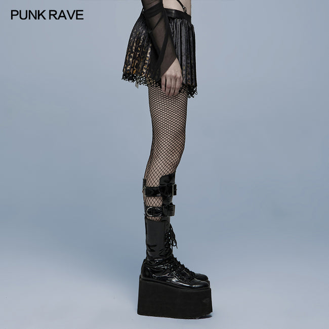 Punk low waist leopard pleated skirt