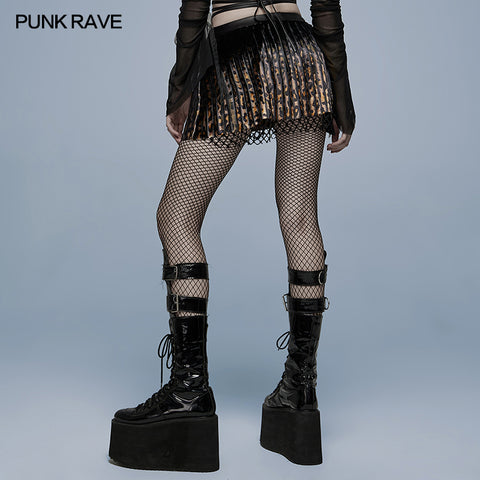 Punk low waist leopard pleated skirt