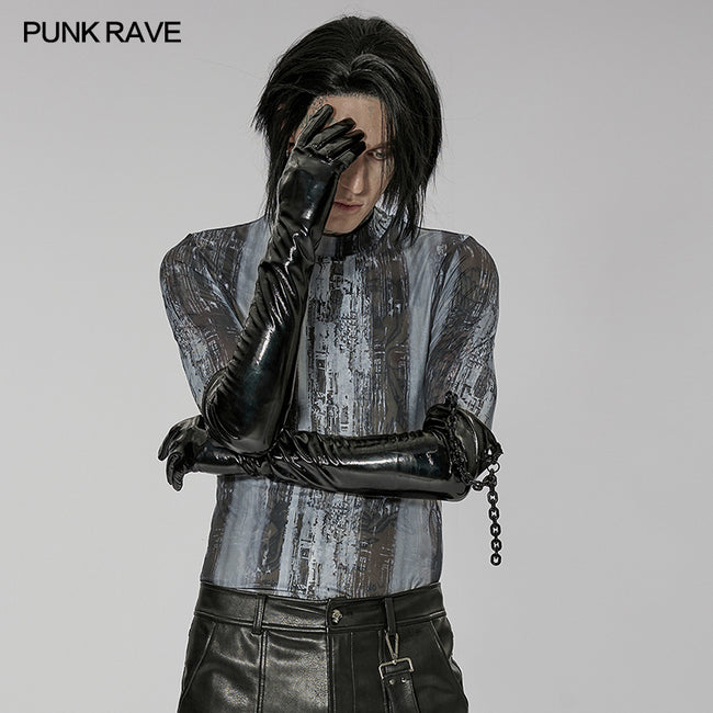 Punk patent leather gloves