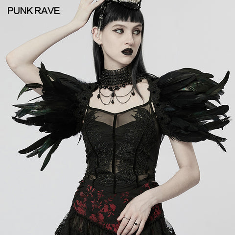 Gothic faux feather shoulder accessory