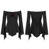 Gothic slash neck A line long sleeve T-shirt