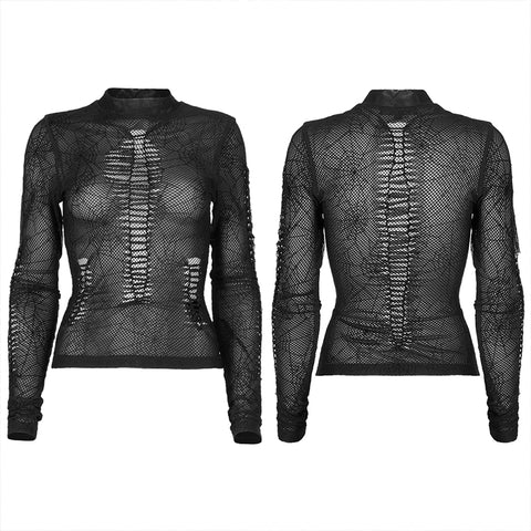 Gothic spider web printting perspective T-shirt