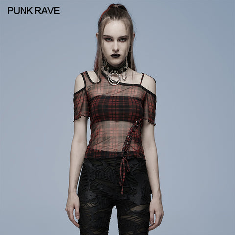 Daily punk plaid mesh T-shirt