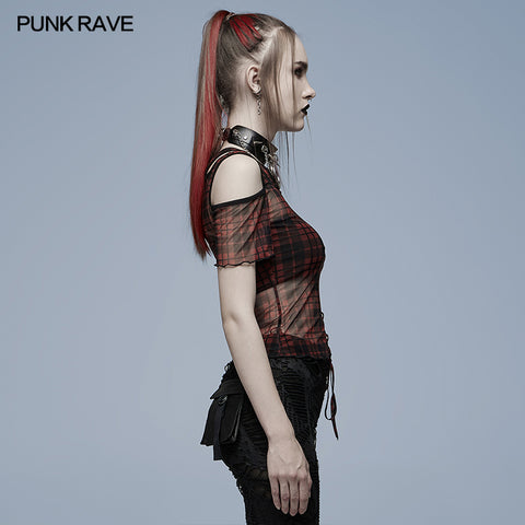 Daily punk plaid mesh T-shirt