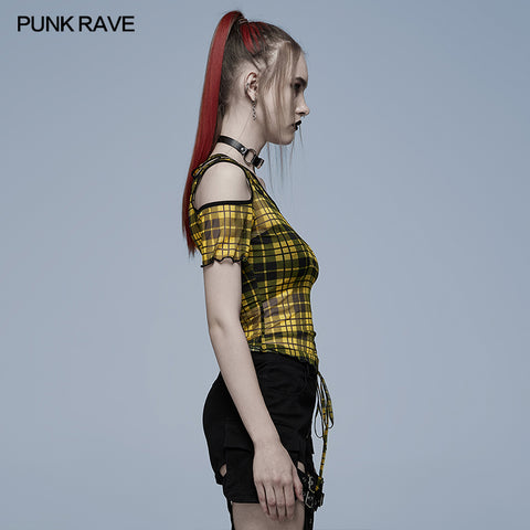 Daily punk plaid mesh T-shirt