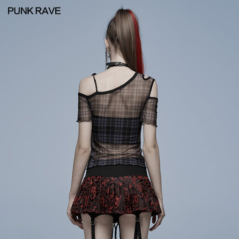 Daily punk plaid mesh T-shirt