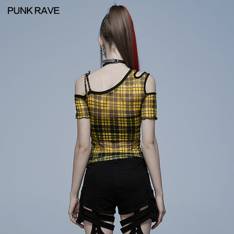 Daily punk plaid mesh T-shirt