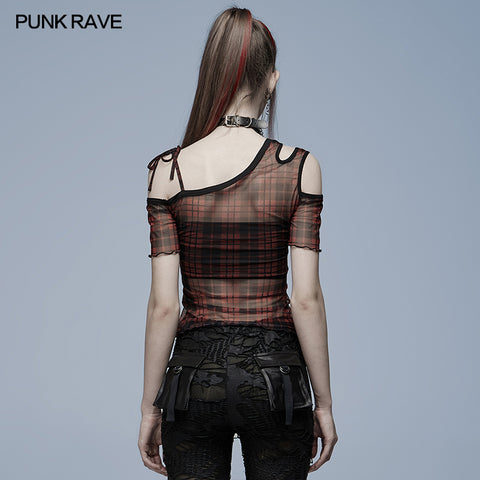 Daily punk plaid mesh T-shirt