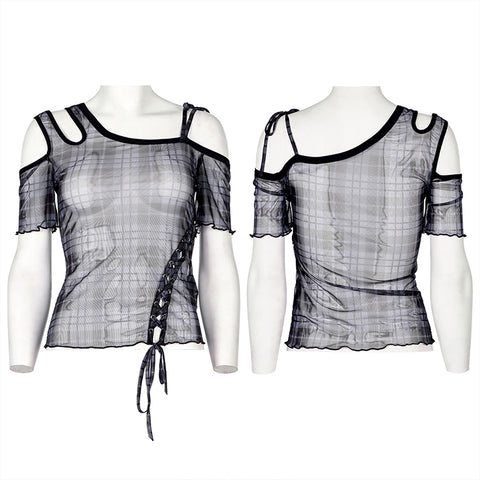 Daily punk plaid mesh T-shirt