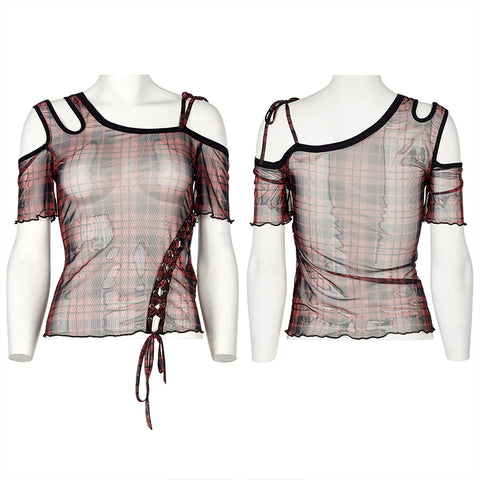 Daily punk plaid mesh T-shirt