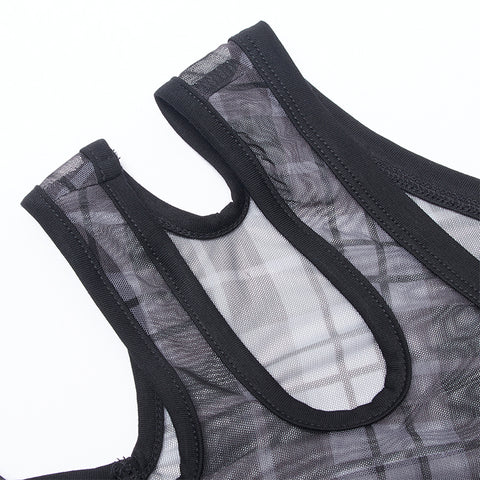 Daily punk plaid mesh T-shirt