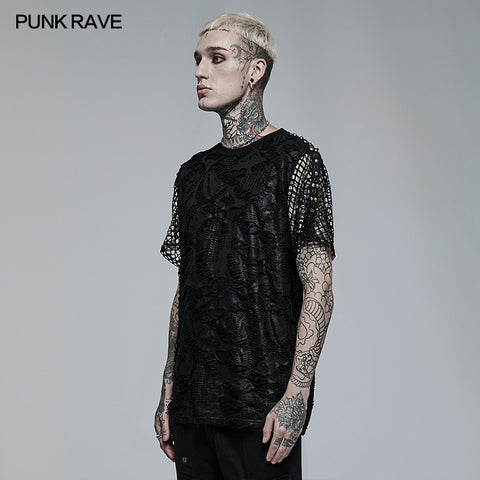 Goth Daily Wear Knited Broken Holes Short Sleeve T-shirt