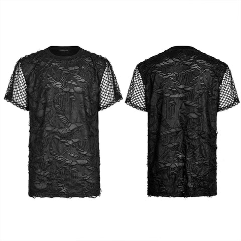 Goth Daily Wear Knited Broken Holes Short Sleeve T-shirt