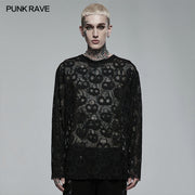 Punk Daily Wear Skull Mesh Long Sleeve T-shirt