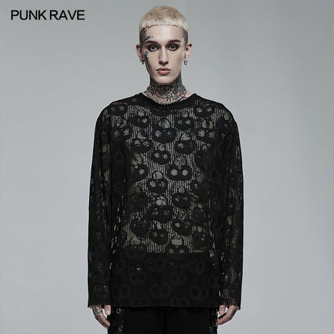 Punk Daily Wear Skull Mesh Long Sleeve T-shirt