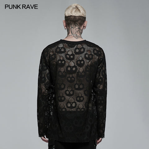 Punk Daily Wear Skull Mesh Long Sleeve T-shirt