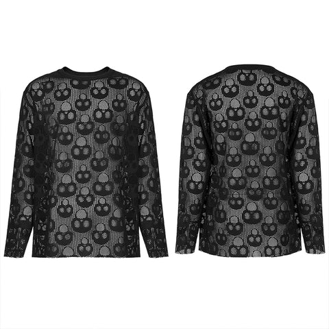 Punk Daily Wear Skull Mesh Long Sleeve T-shirt