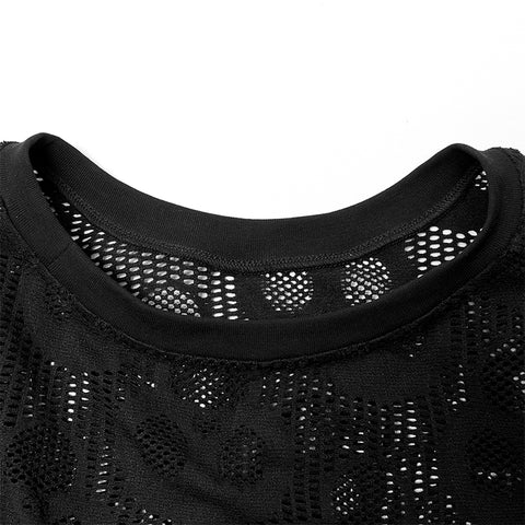 Punk Daily Wear Skull Mesh Long Sleeve T-shirt