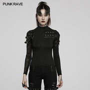 Punk knit stand collar T-shirt
