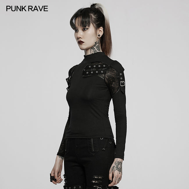 Punk knit stand collar T-shirt